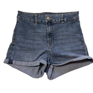 Divided H&M Women's Dark Wash Rolled Cuff High Rise Stretch Jean Shorts Size 6